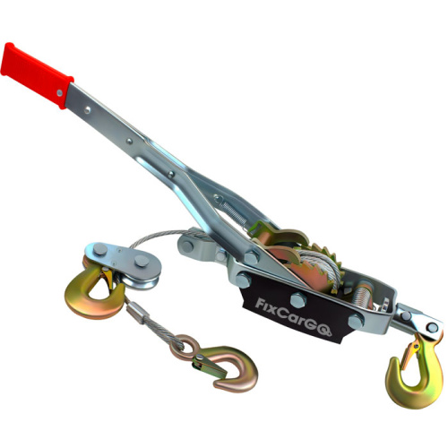 Лебёдка ручная рычажная 4 т. со стальным тросом 5,5 мм, 3,3 м. 3 крюка